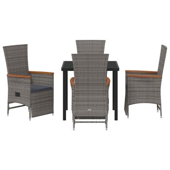 5-teiliges Garten-Dining-Set mit Kissen Grau Poly Rattan