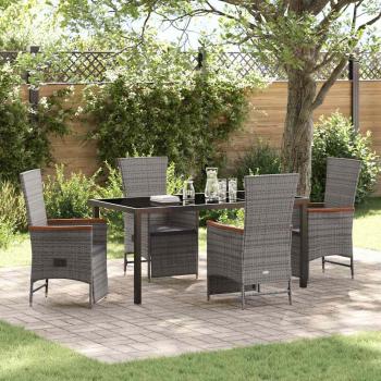 ARDEBO.de - 5-teiliges Gartendinner-Set mit Kissen Grau Poly Rattan