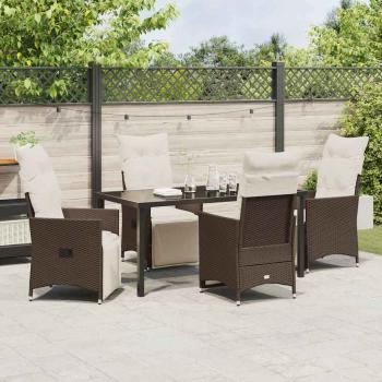 5-teiliges Garten-Dining-Set mit Kissen Braun Poly Rattan