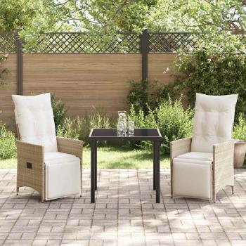3-teiliges Garten-Dining-Set mit Kissen in Beige aus Poly-Rattan
