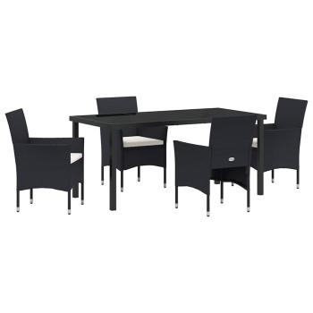 5-teiliges Garten-Essgruppen-Set Schwarz Poly-Rattan