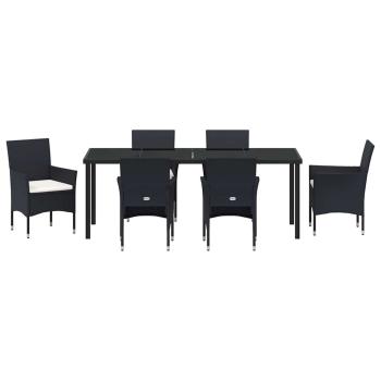 7-teiliges Garten-Essbereich Schwarz Poly-Rattan