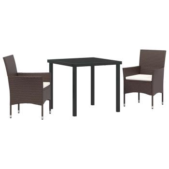 3-teiliges Garten Esszimmer Set Braun Poly-Rattan