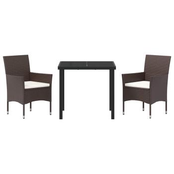 3-teiliges Garten Esszimmer Set Braun Poly-Rattan