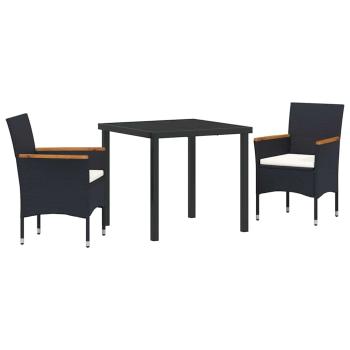 3-teiliges Gartenessset aus schwarzem Poly-Rattan