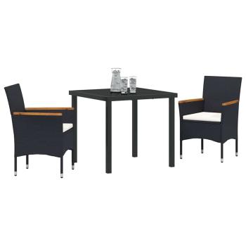 3-teiliges Gartenessset aus schwarzem Poly-Rattan