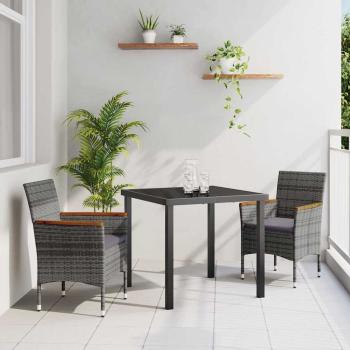 ARDEBO.de - 3-teiliges Garten-Essgruppen-Set Graues Poly-Rattan