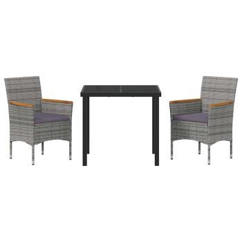 3-teiliges Garten-Essgruppen-Set Graues Poly-Rattan