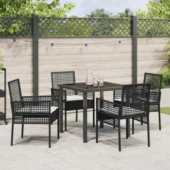 5-teiliges Garten Essset mit Kissen aus schwarzem Poly Rattan