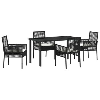 5-teiliges Garten Esszimmer Set mit Kissen Schwarz Poly Rattan