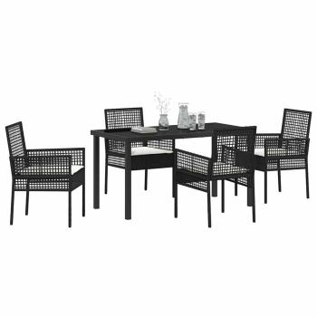 5-teiliges Garten Esszimmer Set mit Kissen Schwarz Poly Rattan