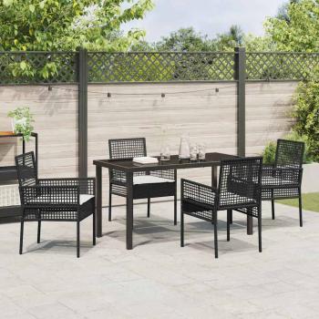 5-teiliges Garten Esszimmer Set mit Kissen Schwarz Poly Rattan