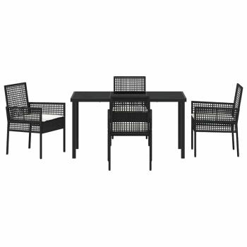 5-teiliges Garten Esszimmer Set mit Kissen Schwarz Poly Rattan