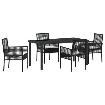 5-teilige Garten Essgruppe mit Kissen Schwarz Poly-Rattan
