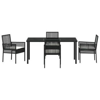 5-teilige Garten Essgruppe mit Kissen Schwarz Poly-Rattan