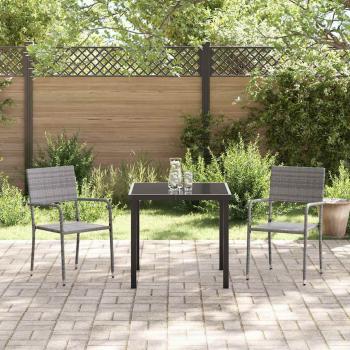 3-teiliges Garten Essset Grau Poly Rattan