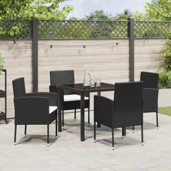 5-teiliges Garten-Essstuhl-Set mit Kissen Schwarz Poly-Rattan