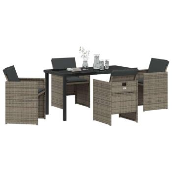 5-teiliges Garten-Essgruppen-Set mit Kissen Grau Poly Rattan