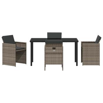 5-teiliges Garten-Essgruppen-Set mit Kissen Grau Poly Rattan