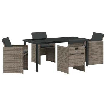 5-teiliges Garten-Essgruppen-Set mit Kissen Grau Poly-Rattan