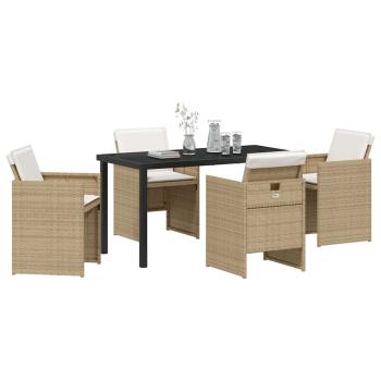 5-teiliges Garten-Essset mit Kissen, beiges Poly-Rattan
