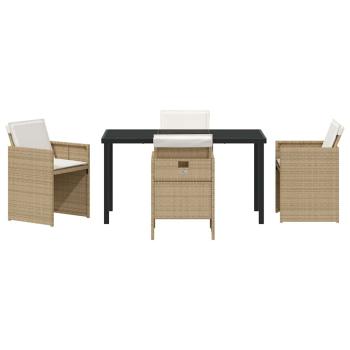 5-teiliges Garten-Essset mit Kissen, beiges Poly-Rattan