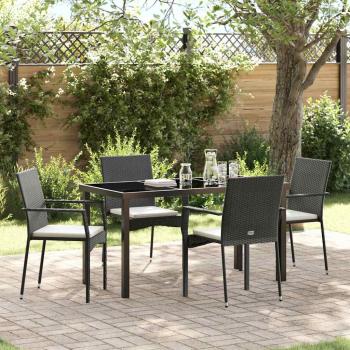 ARDEBO.de - 5-teiliges Garten-Ess-Set mit Kissen Schwarz Poly-Rattan