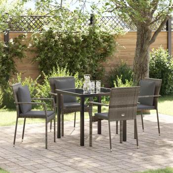 ARDEBO.de - 5-teiliges Garten-Essset mit Polstern Grau Poly Rattan