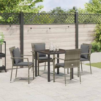 5-teiliges Garten-Essset mit Polstern Grau Poly Rattan