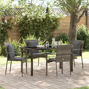 ARDEBO.de - 5-teilige Garten-Essgruppe mit Kissen Grau Poly Rattan