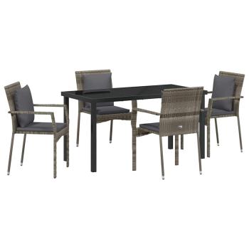5-teilige Garten-Essgruppe mit Kissen Grau Poly Rattan