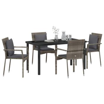5-teilige Garten-Essgruppe mit Kissen Grau Poly Rattan