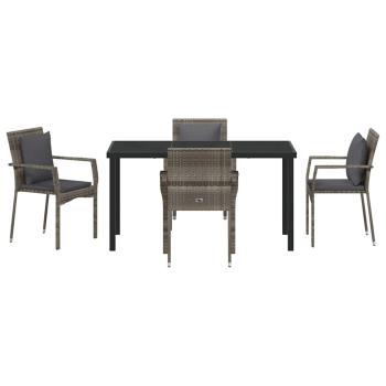5-teilige Garten-Essgruppe mit Kissen Grau Poly Rattan