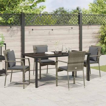 5-teiliges Garten-Essset mit Kissen Grau Poly Rattan