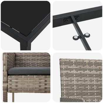 5-teiliges Garten-Essset mit Kissen Grau Poly Rattan