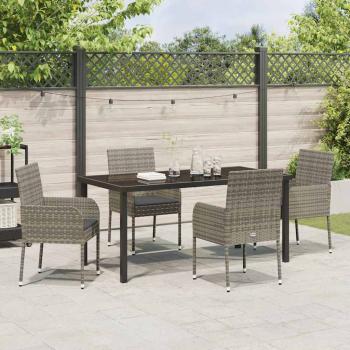 5-teiliges Gartenset mit Kissen Grau Poly Rattan