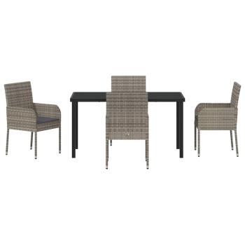 5-teiliges Gartenset mit Kissen Grau Poly Rattan