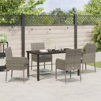 5-teiliges Garten-Ess-Set mit Kissen Grau Poly-Rattan
