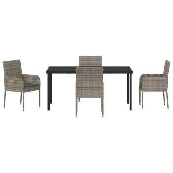 5-teiliges Garten-Ess-Set mit Kissen Grau Poly-Rattan