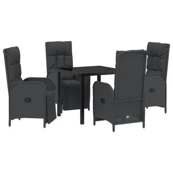 5-teiliges Garten-Ess-Set mit Kissen Schwarzes Poly-Rattan