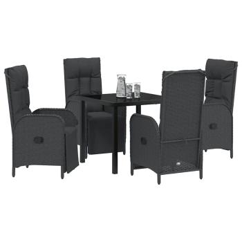 5-teiliges Garten-Ess-Set mit Kissen Schwarzes Poly-Rattan