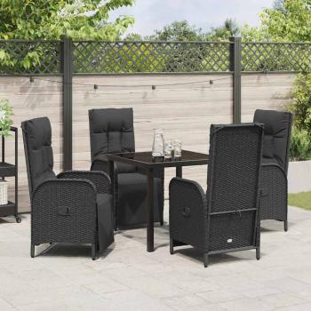 5-teiliges Garten-Ess-Set mit Kissen Schwarzes Poly-Rattan