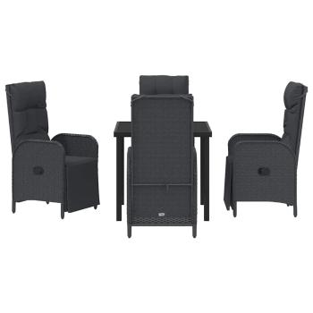 5-teiliges Garten-Ess-Set mit Kissen Schwarzes Poly-Rattan