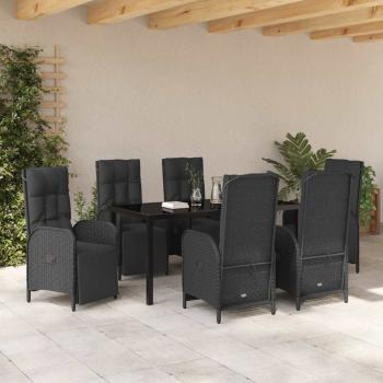 7-teiliges Garten Esszimmer Set mit Kissen aus schwarzem Poly-Rattan