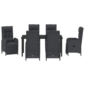 7-teiliges Garten Esszimmer Set mit Kissen aus schwarzem Poly-Rattan