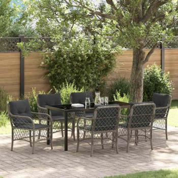 ARDEBO.de - 7-teiliges Garten-Ess-Set mit Kissen Grau Poly-Rattan