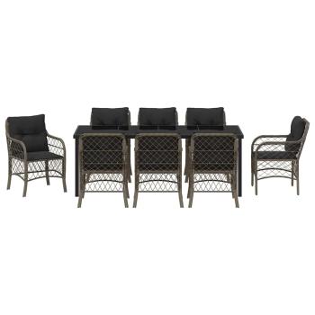 ARDEBO.de - 9-teiliges Garten-Essset mit Kissen Grau Poly-Rattan