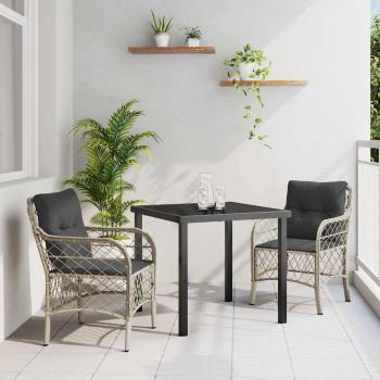ARDEBO.de - 3-teiliges Garten Essset mit Kissen Hellgraues Poly-Rattan