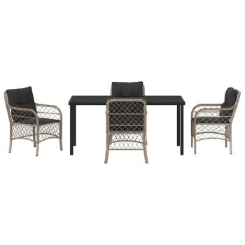 5-teiliges Garten-Ess-Set mit Kissen Hellgrau Poly-Rattan