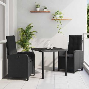 ARDEBO.de - 3-teiliges Garten-Dining-Set mit Kissen Schwarz Poly-Rattan